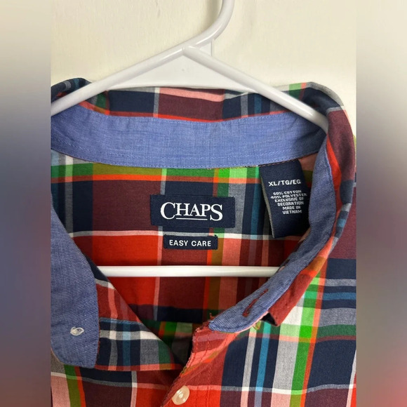 Chaps Plaid Button Down Size XL Orange Blue Mens Shirt - Picture 4 of 9